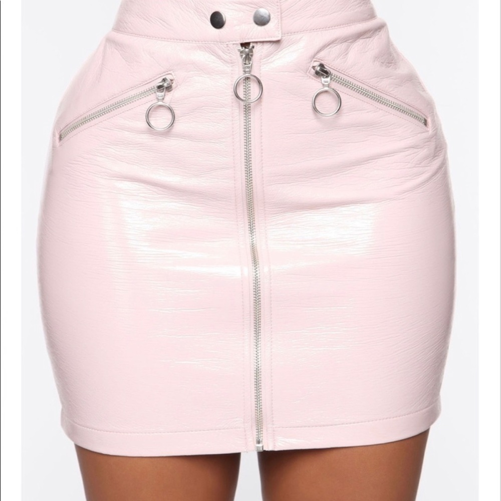Pale Pink Faux Leather Skirt